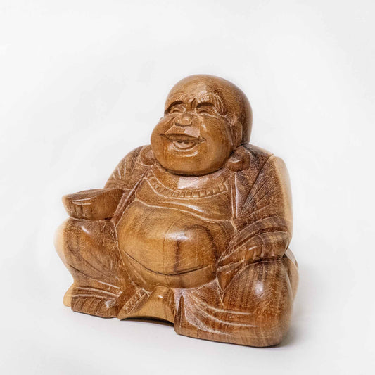 Buddha für Wohlstand – Handgefertigte Holzfigur aus Indonesien, in zwei Größen