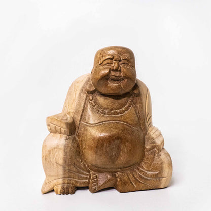 Buddha für Wohlstand – Handgefertigte Holzfigur aus Indonesien, in zwei Größen