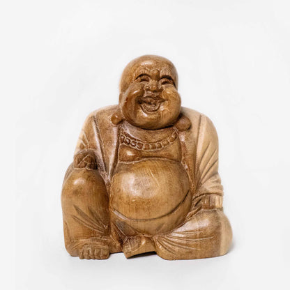 Buddha für Wohlstand – Handgefertigte Holzfigur aus Indonesien, in zwei Größen