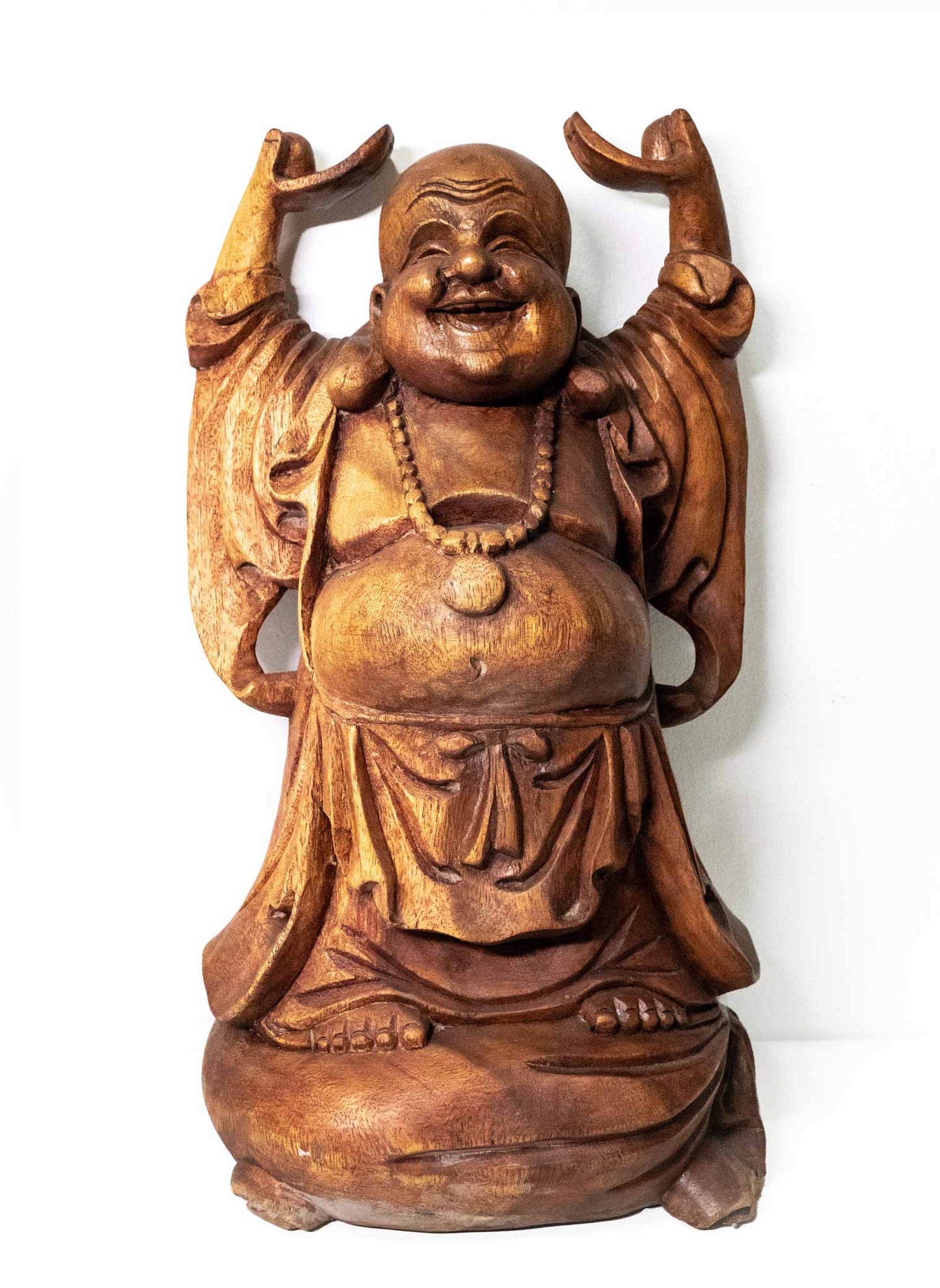 Größter handgefertigter Buddha für Reichtum – Holzfigur aus Indonesien