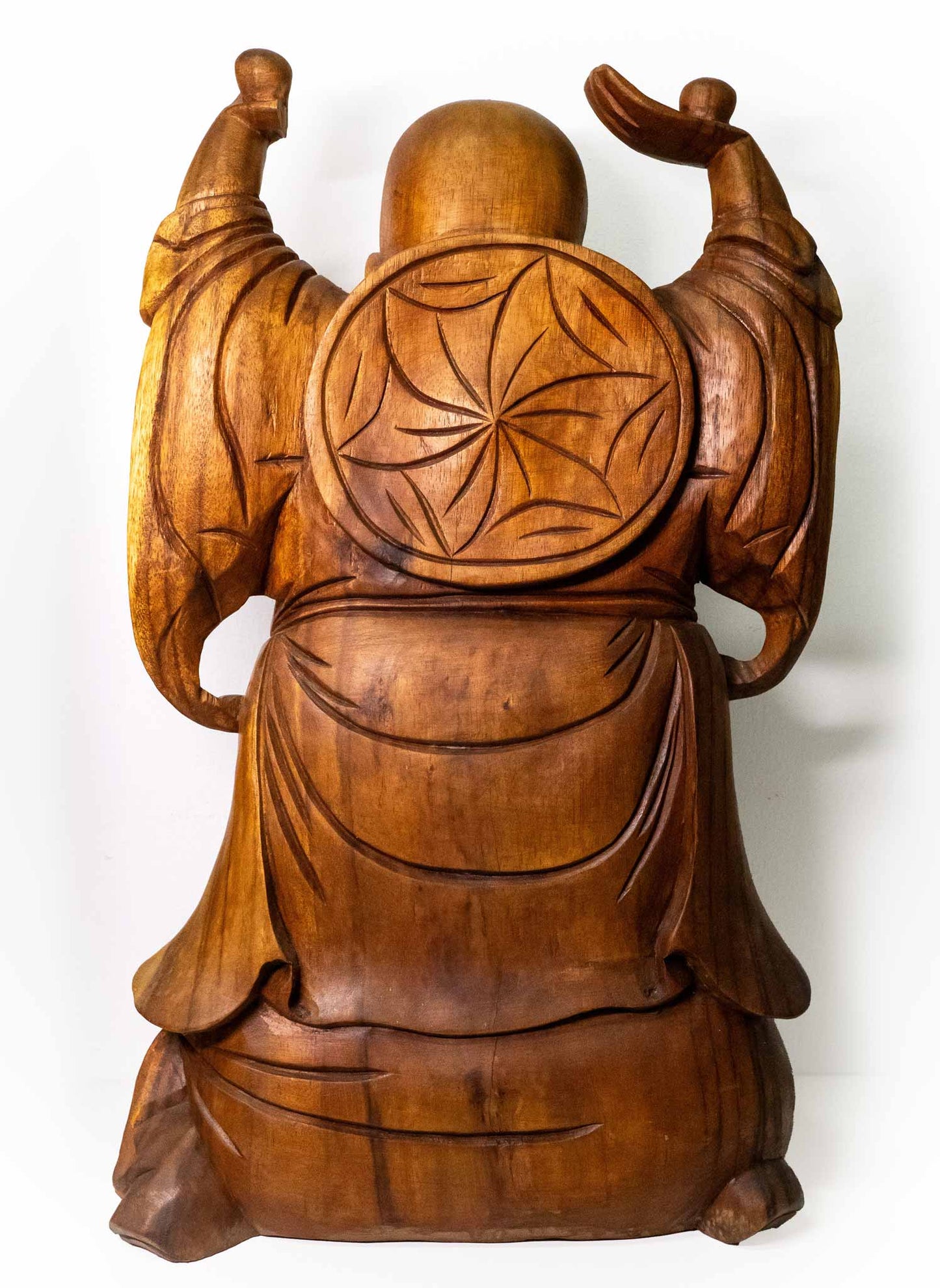 [B-Ware] Größter handgefertigter Buddha für Reichtum – Holzfigur aus Indonesien