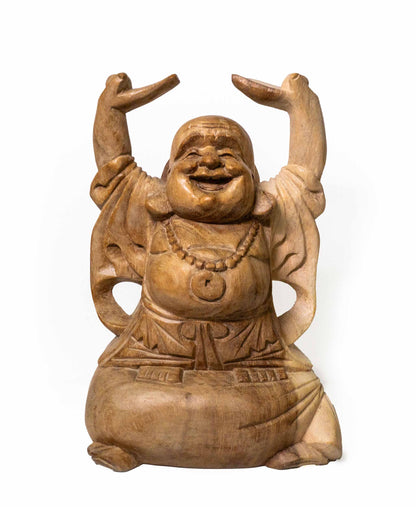 Handgemachter Buddha für Reichtum – Holzfigur aus Indonesien, in drei Größen