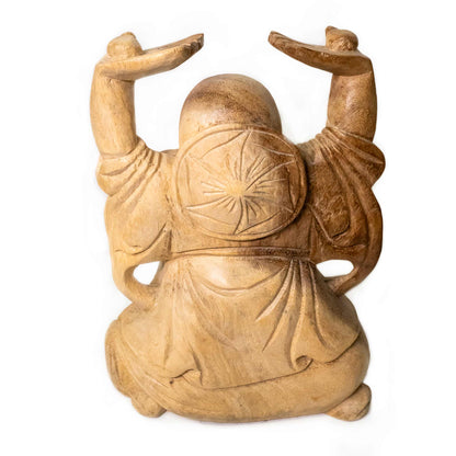Handgemachter Buddha für Reichtum – Holzfigur aus Indonesien, in drei Größen