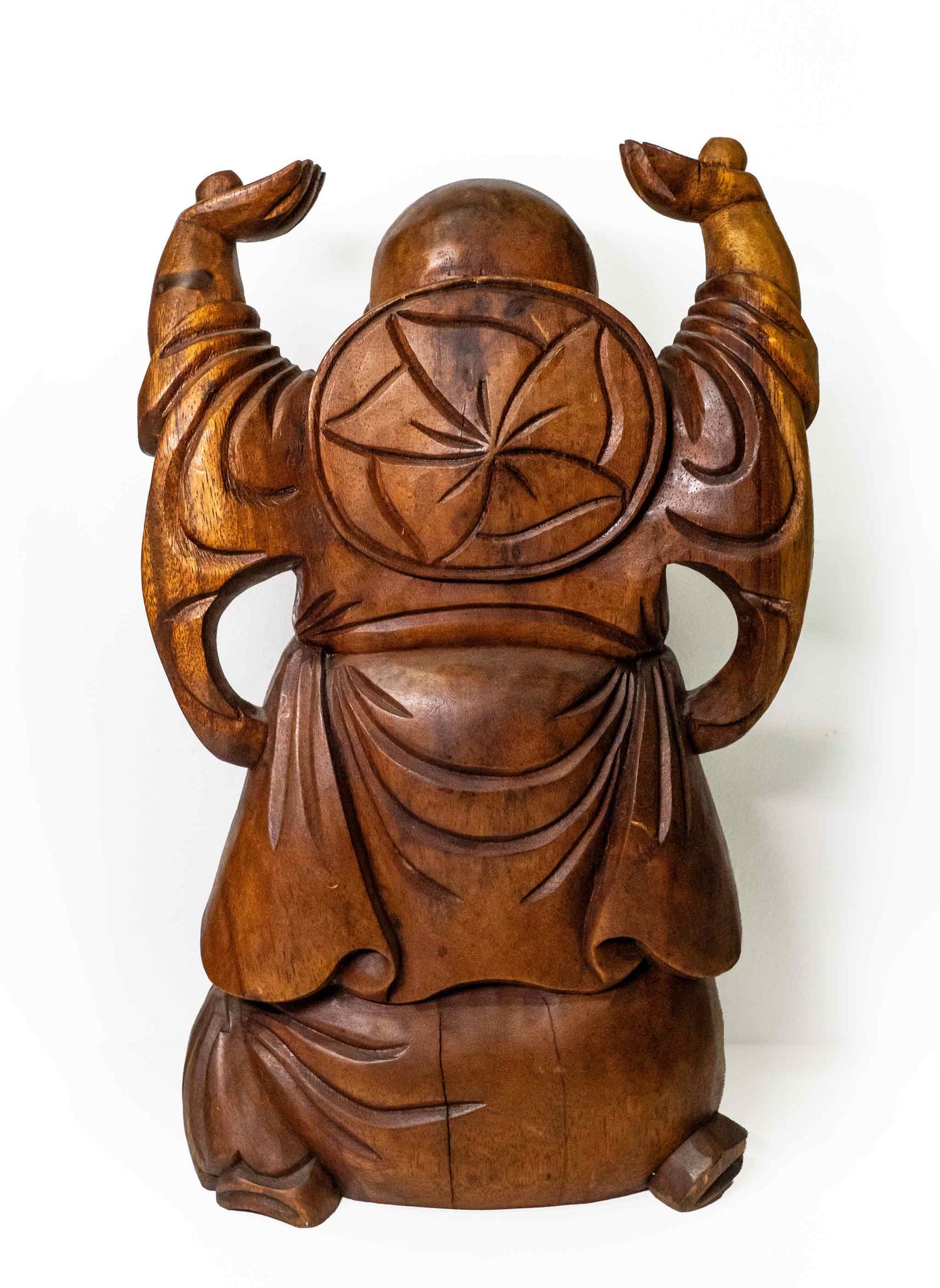Größter handgefertigter Buddha für Reichtum – Holzfigur aus Indonesien