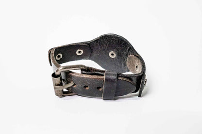 Lederarmband mit Blumenprägung, verstellbar – Schwarz/Silber, handgefertigt in Peru