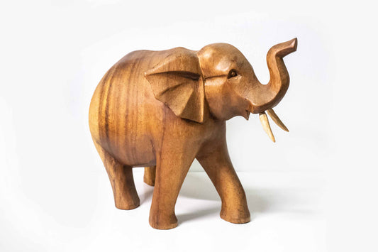 Holzelefant stehend – Groß, handgefertigte Holzfigur aus Indonesien, braun
